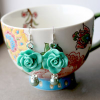 Seafoam Green Rose Earrings